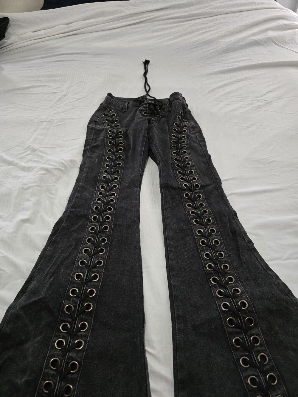 Black Lace-Up Eyelet Flare Jeans